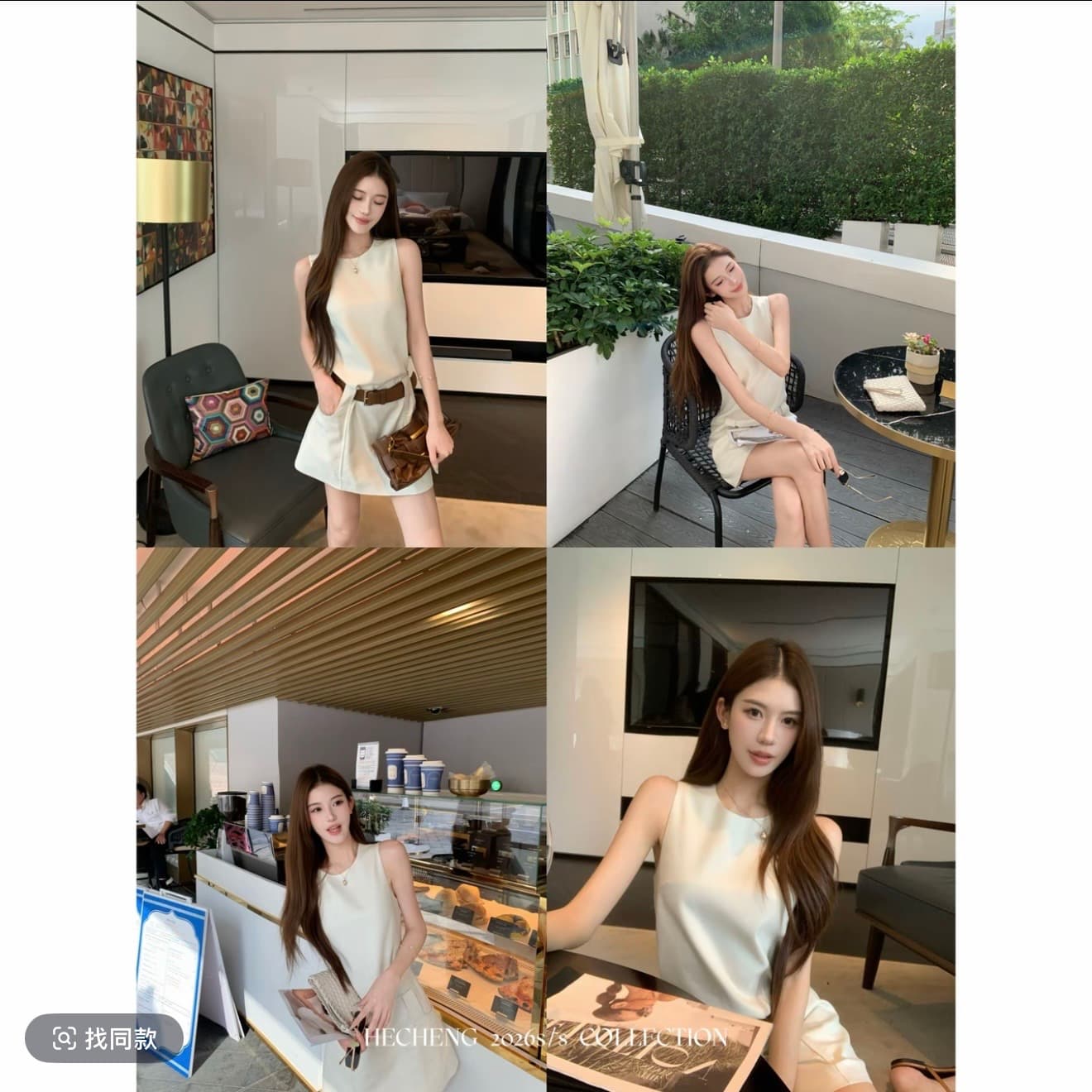 와우 현재 레트로 단색 라운드 넥 민소매 여성 드레스 여름 허리 수축 슬림해 보이는 품격 드레스 이미지 2