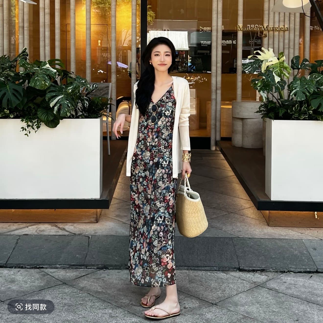 the meng 유화 꽃무늬 슬립 드레스 이미지 2