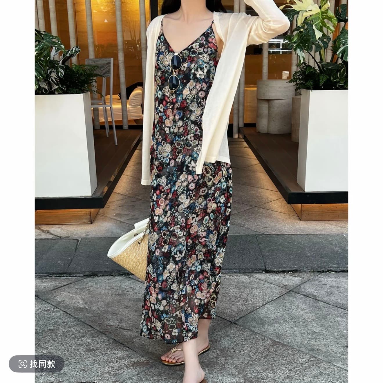the meng 유화 꽃무늬 슬립 드레스 이미지 4