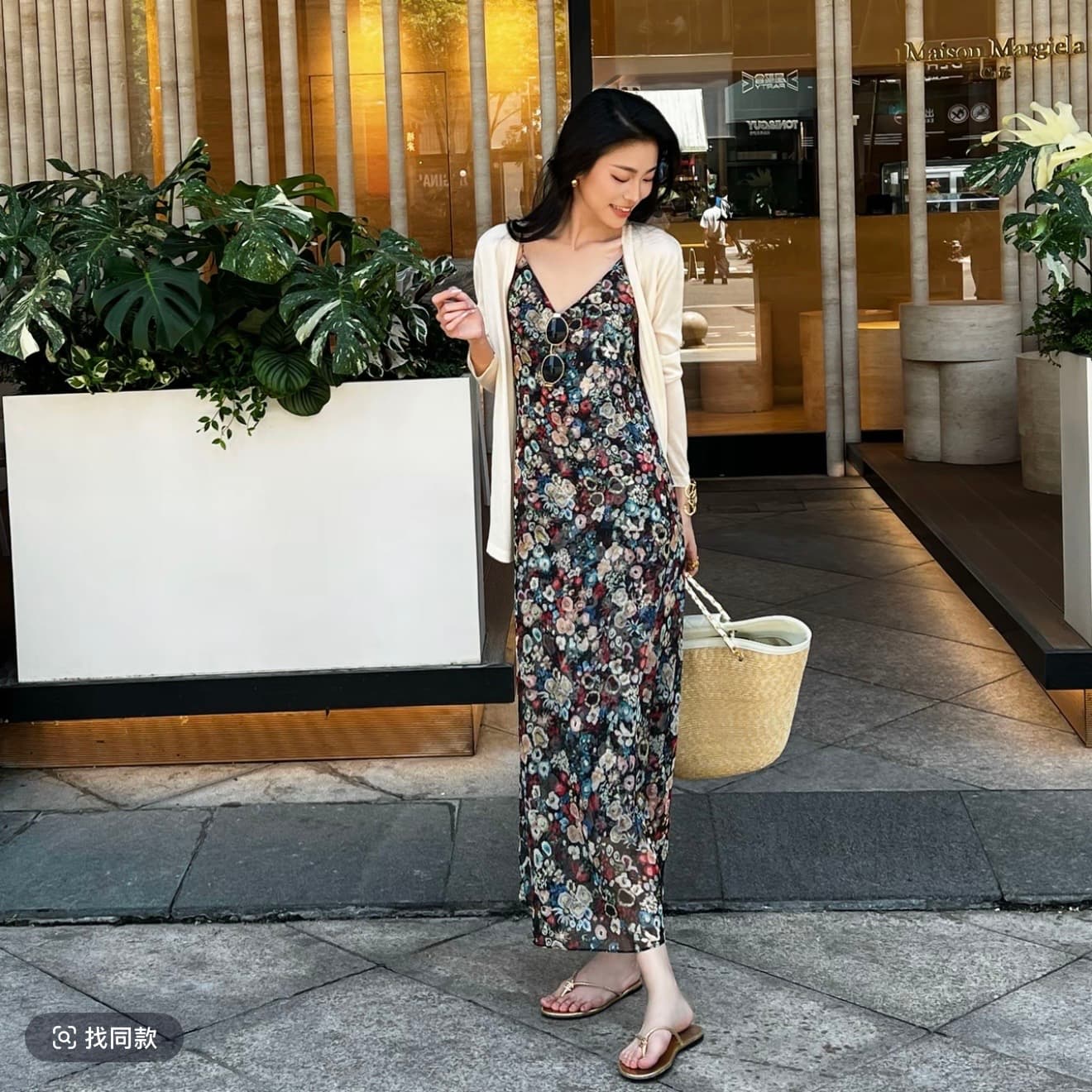 the meng 유화 꽃무늬 슬립 드레스 이미지 3