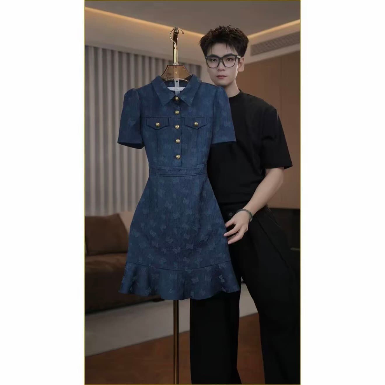 티 니켈 좋은 9930 브랜드 여성 여름 새로운 디스플레이 슬림 세트 품격 반팔 드레스 이미지 2