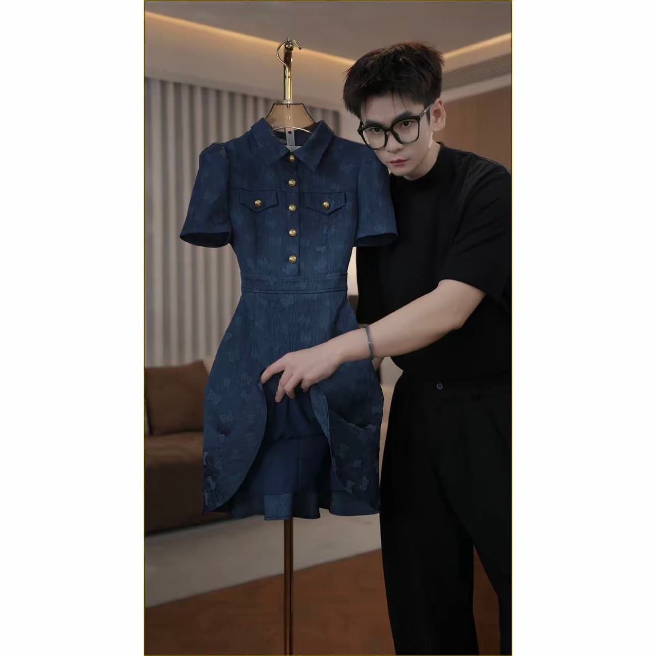 티 니켈 좋은 9930 브랜드 여성 여름 새로운 디스플레이 슬림 세트 품격 반팔 드레스 상세 이미지 3