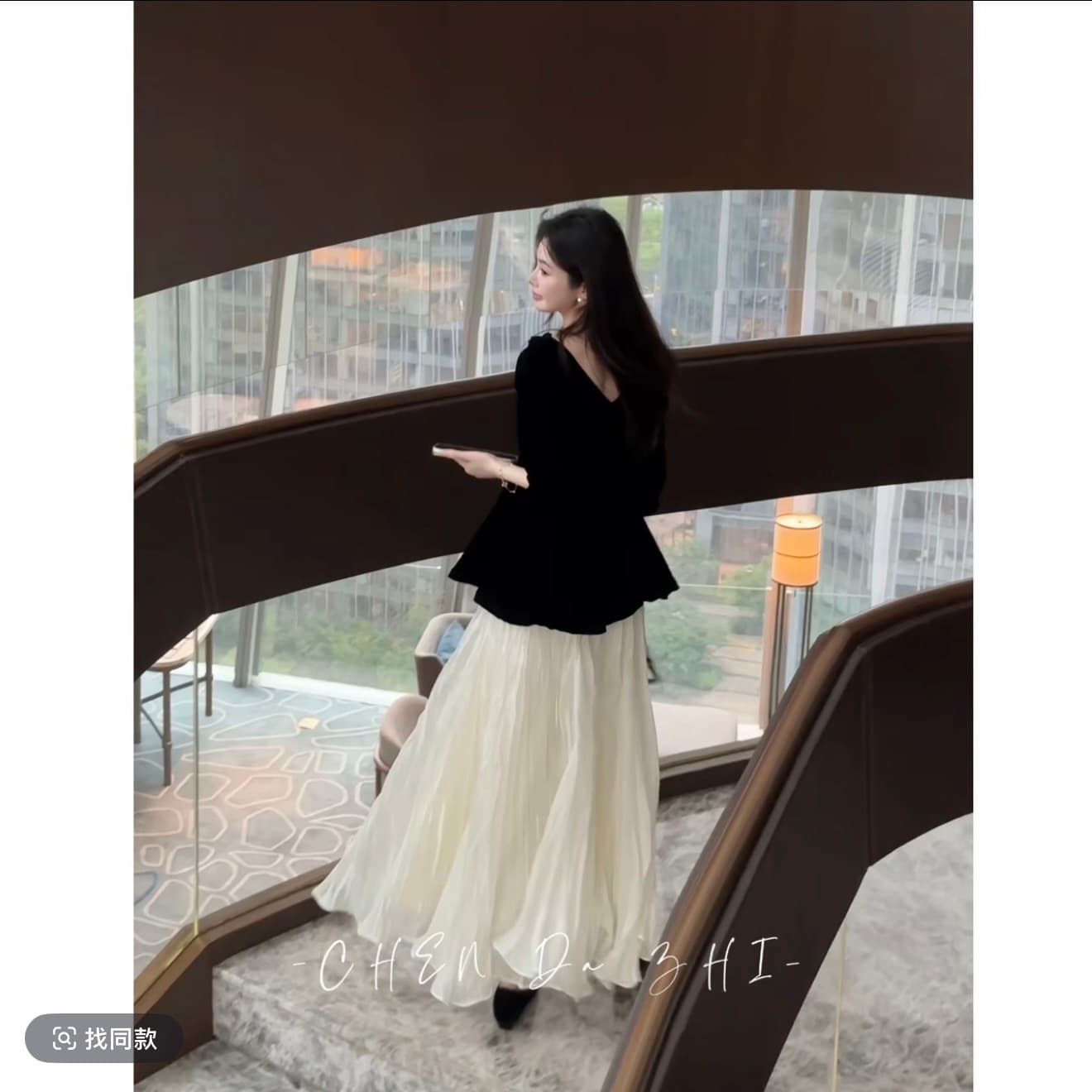 큰 맞춤 저녁 식사 여성 주님 새로운 패션 얼음 센스 벨벳 품격 슬림해 보이는 섹션 반 스커트 세트 상세 이미지 4