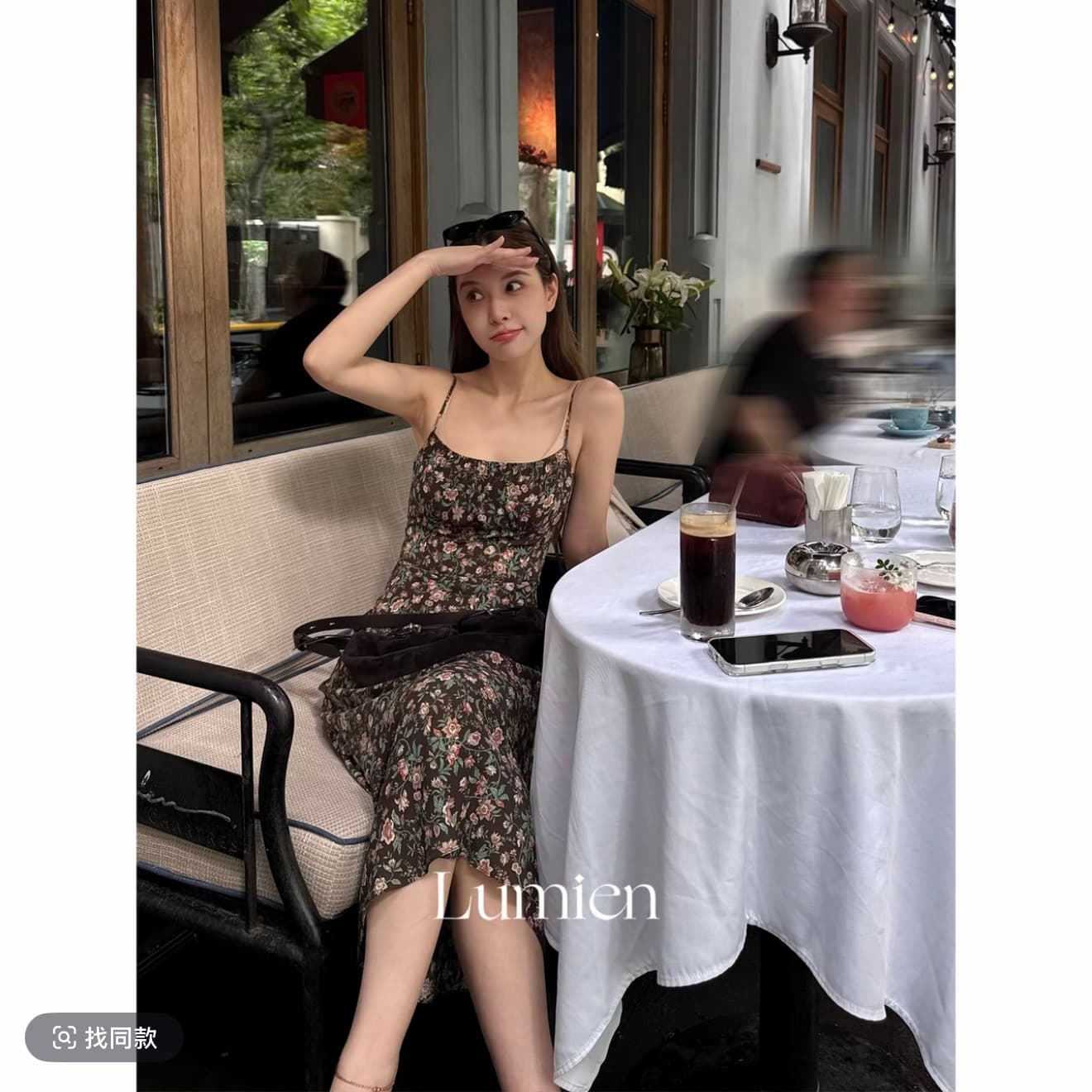 lumien 신제품 레트로 분위기 센스 수 있습니다. 조정 좋은 어깨끈 꽃무늬 슬립 여성 드레스 이미지 2