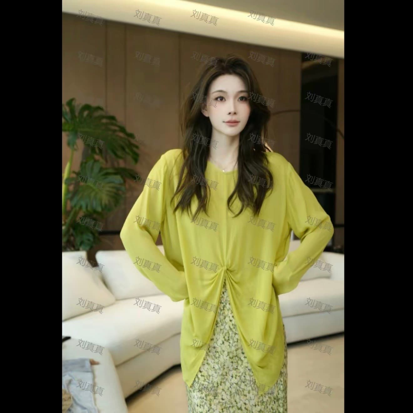 리우 사실 레몬 색상 남자 실 여름 새로운 빛 럭셔리 바람 디자인 센스 슬림해 보이는 맨위 반 스커트 세트 이미지 3