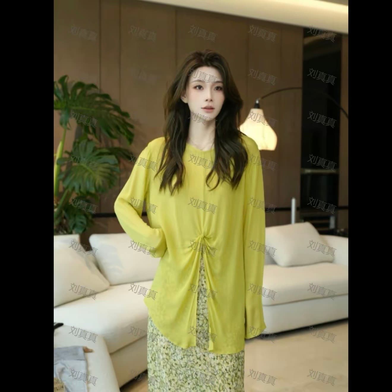 리우 사실 레몬 색상 남자 실 여름 새로운 빛 럭셔리 바람 디자인 센스 슬림해 보이는 맨위 반 스커트 세트 상세 이미지 2