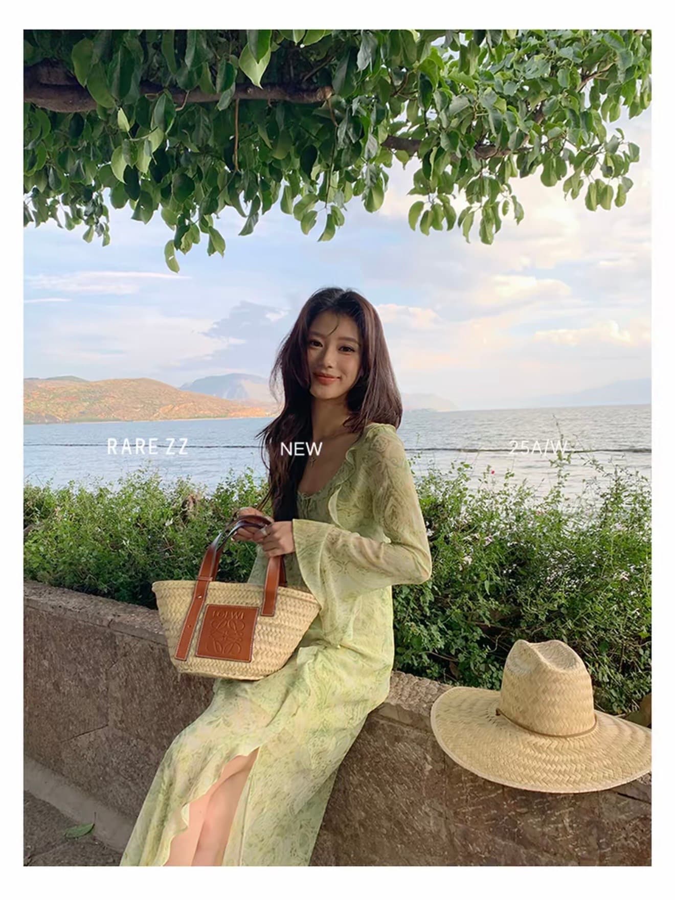 서부 지역 재스민 프랑스식 프릴 프린트 마이크로 ~을 통해 쉬폰 v 칼라 휴가 바람 요정 롱 스커트 상세 이미지 5