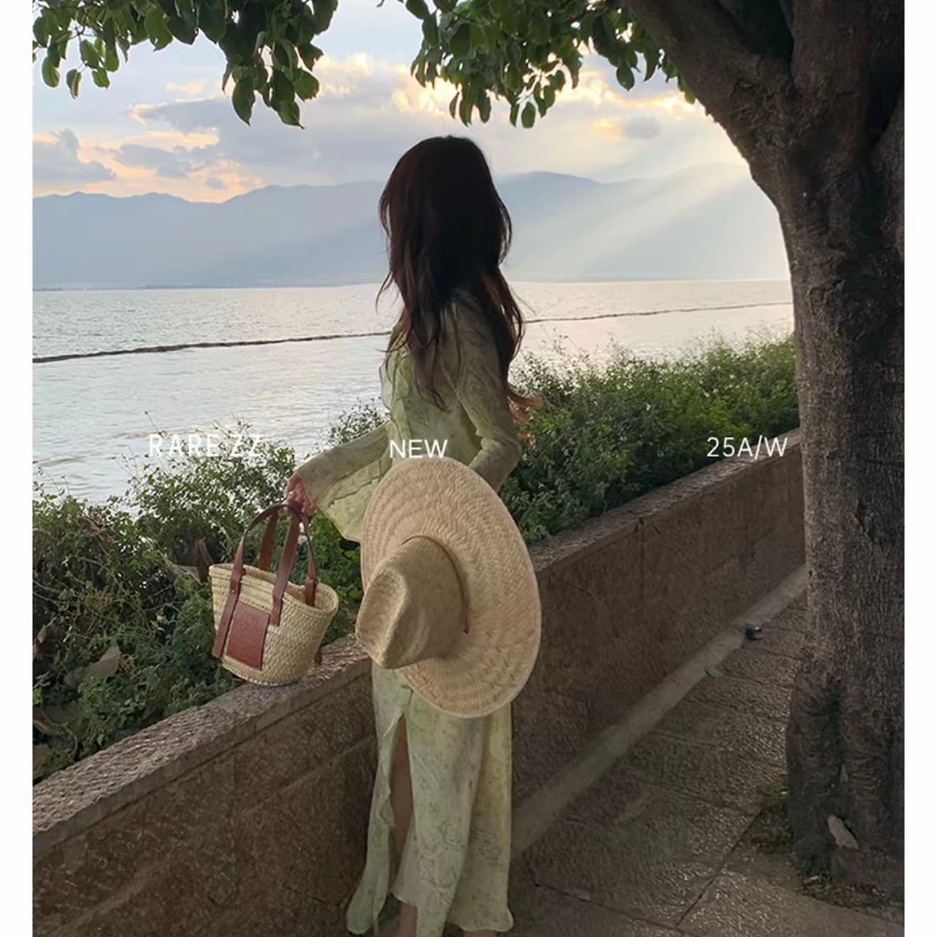 서부 지역 재스민 프랑스식 프릴 프린트 마이크로 ~을 통해 쉬폰 v 칼라 휴가 바람 요정 롱 스커트 상세 이미지 9