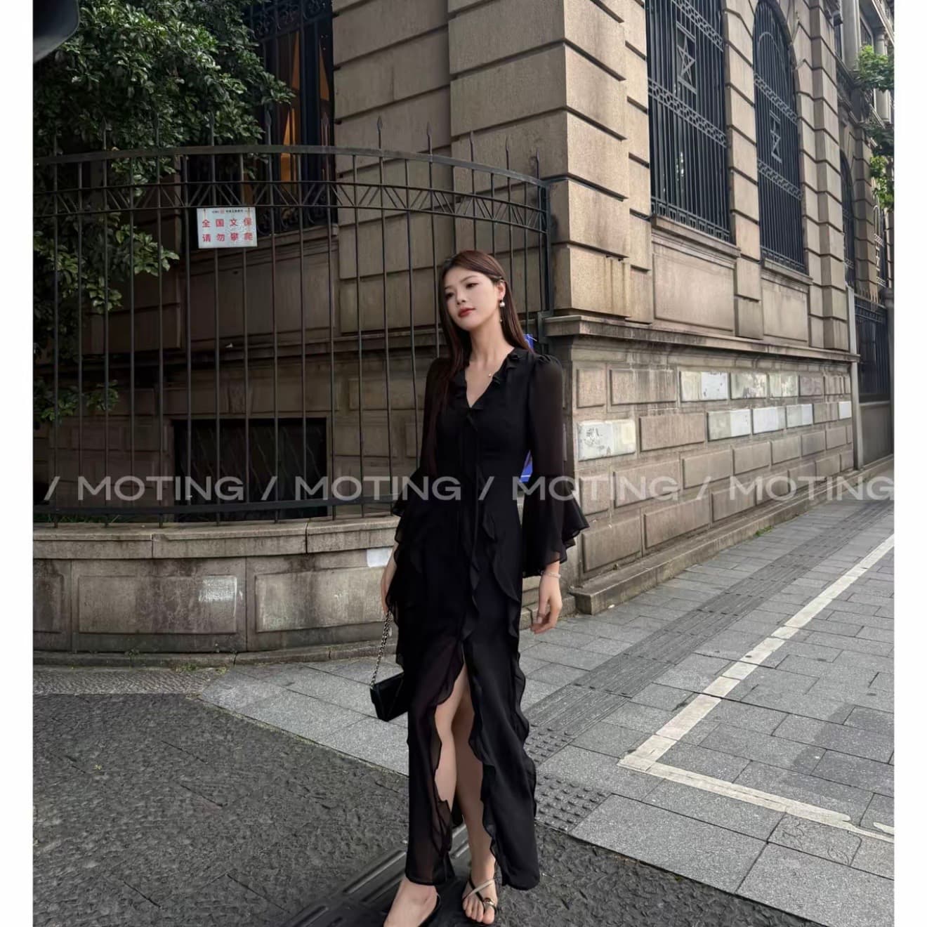 가장 무도회 프랑스식 고급 센스 나팔 소매 프릴 로얄 자매 품격 허리 수축 슬림해 보이는 롱 코트 드레스 이미지 4