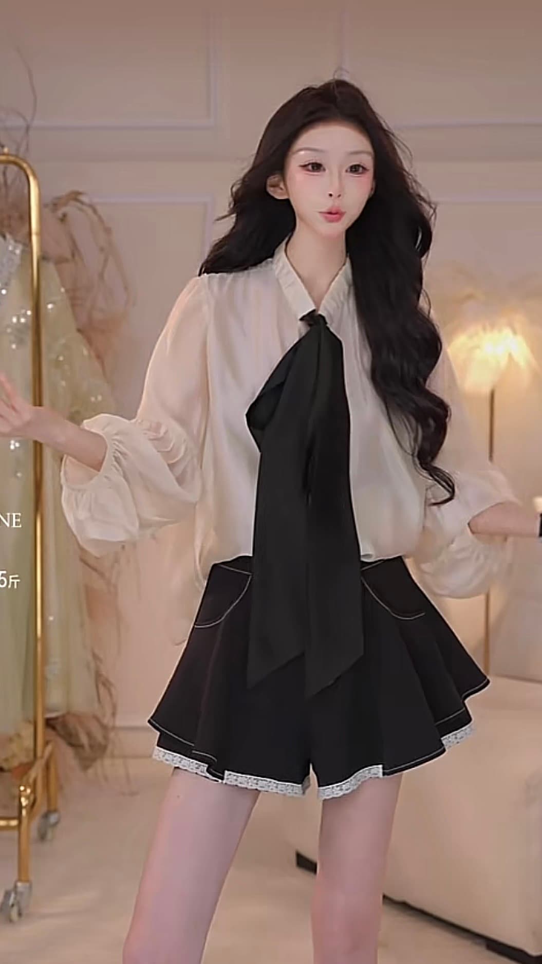 칭탄 구멍 유럽 니켈 샴페인 나비 매듭 맨위 검정색 레이스 반 스커트 허리밴드 이미지 3