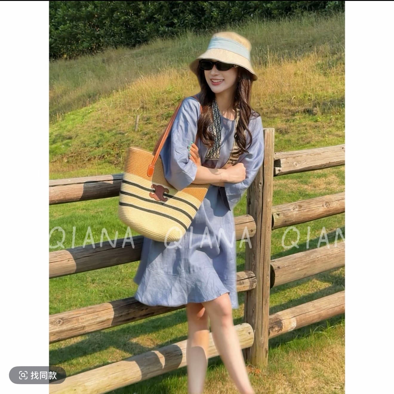 qiana 부자 치마 느긋한 바람 루즈핏 라운드 넥 슬림해 보이는 쇼트 스타일 드레스 이미지 3
