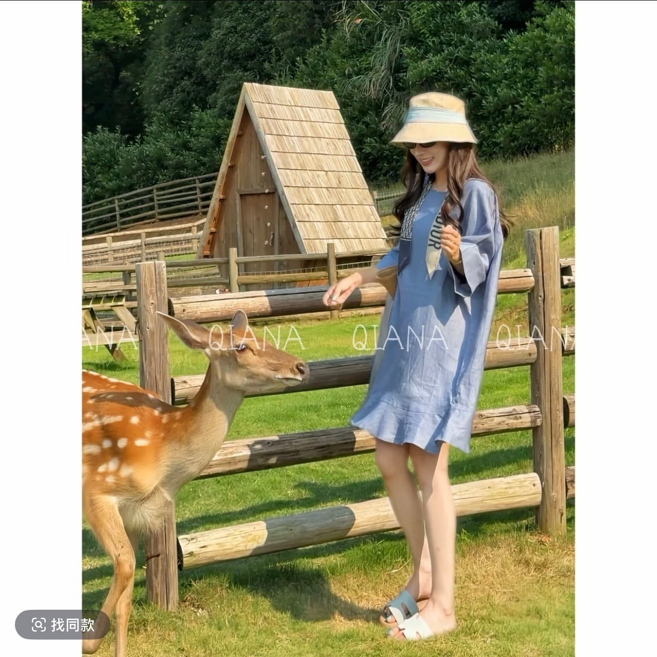 qiana 부자 치마 느긋한 바람 루즈핏 라운드 넥 슬림해 보이는 쇼트 스타일 드레스 상세 이미지 1