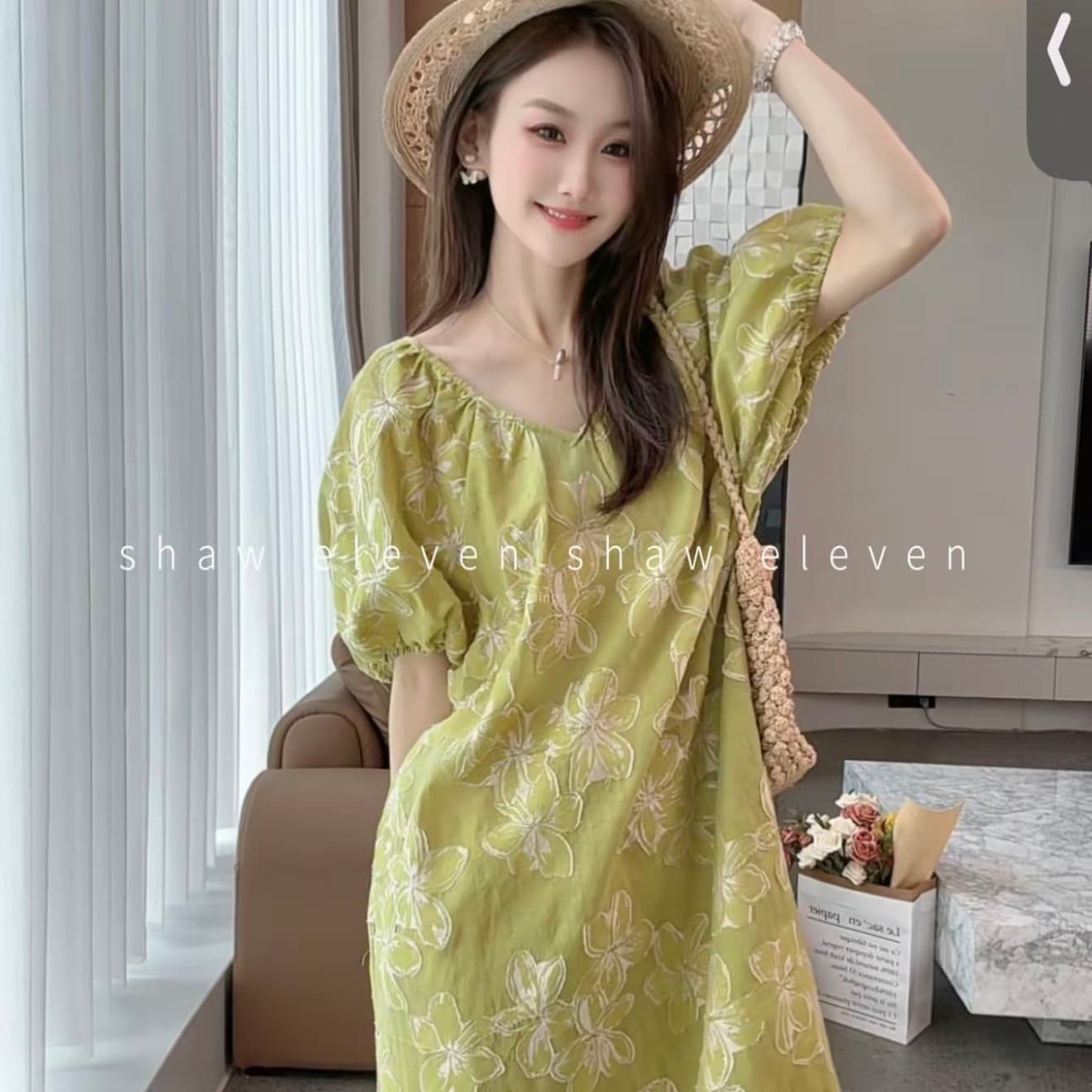 shaweleven. 알고있다. 여름 디자이너 높음 세트 여름 버터 과일 녹색 3 차원 자카드 느긋한 롱 스커트 상세 이미지 2