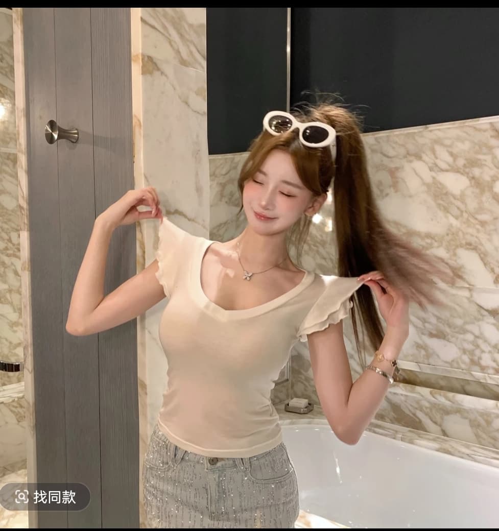 xuan 법사 법사 주간 실크 작은 날다 소매 라이 경기 서울 주간 실크 이중층 작은 날다 소매 티셔츠 xx26a1t10007 이미지 2
