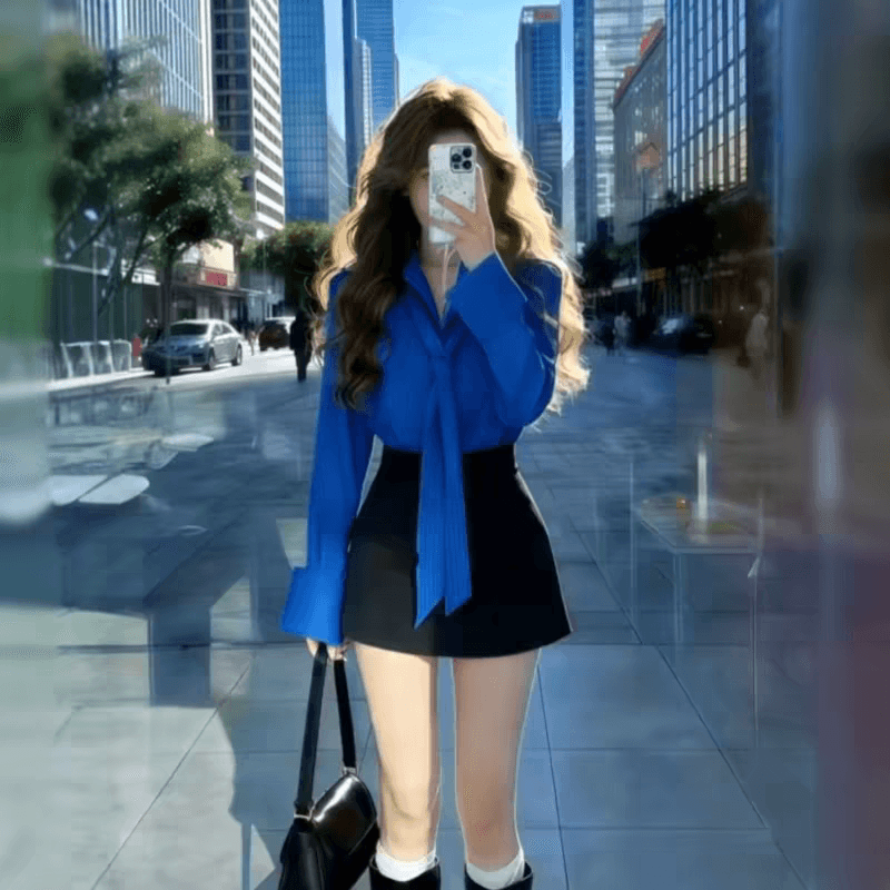 한 부서 Chic POLO 칼라 스트라이프 긴팔 여성 셔츠 2026 이른 봄 새로운 품격 출퇴근 루즈핏 슬림해 보이는 맨위 이미지 3