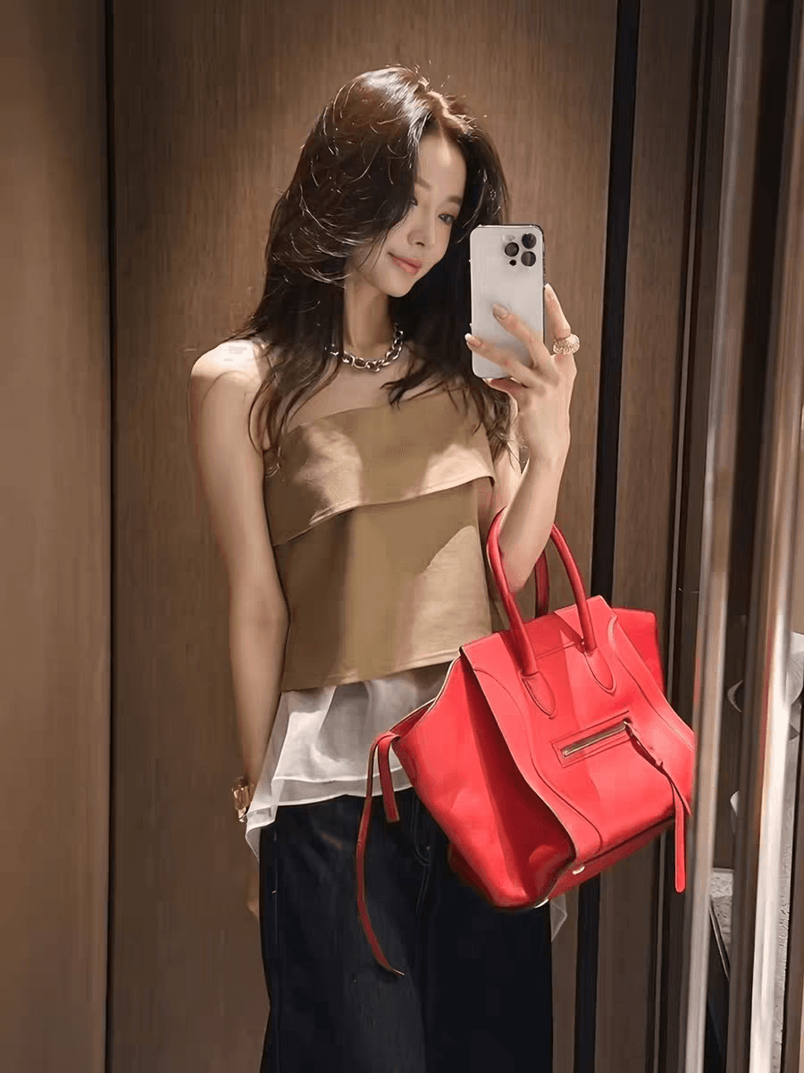프랑스식 부드러운 바람 프릴 캐미솔 여름 새로운 불규칙 리본 오프숄더 슬림해 보이는 외출용 맨위 이미지 4