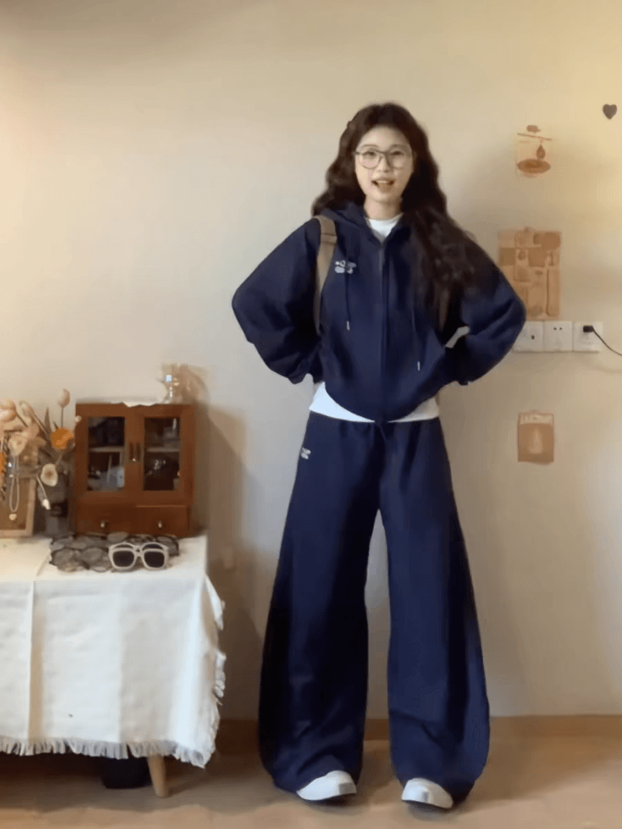 얇은 스타일 털이 있는 봄 가을 새로운 오픈 가디건 후드 티 스웨터 세트 여자 학생 루즈핏 다용도 투피스 세트 이미지 4