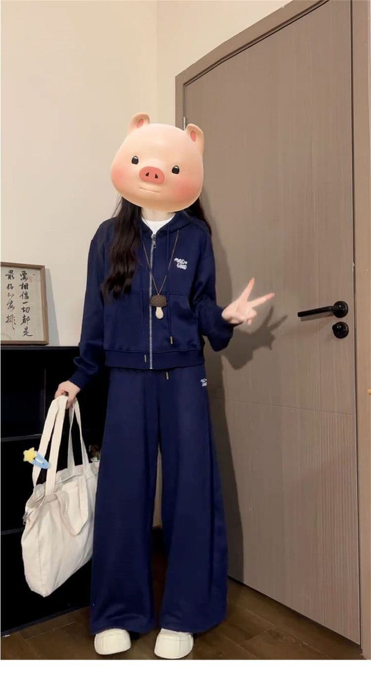 얇은 스타일 털이 있는 봄 가을 새로운 오픈 가디건 후드 티 스웨터 세트 여자 학생 루즈핏 다용도 투피스 세트 상세 이미지 9