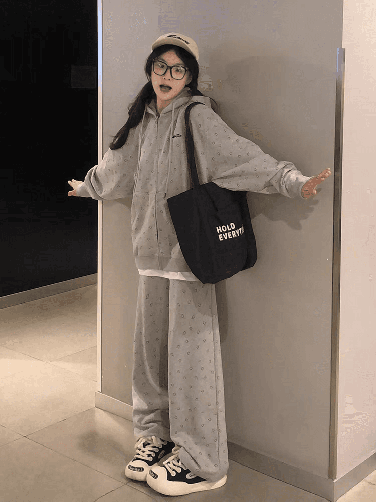 지퍼 후드티 캐주얼 스포츠 슈트 여성 봄 가을 새로운 학생 한국 스타일 루즈핏 다용도 투피스 세트 이미지 4