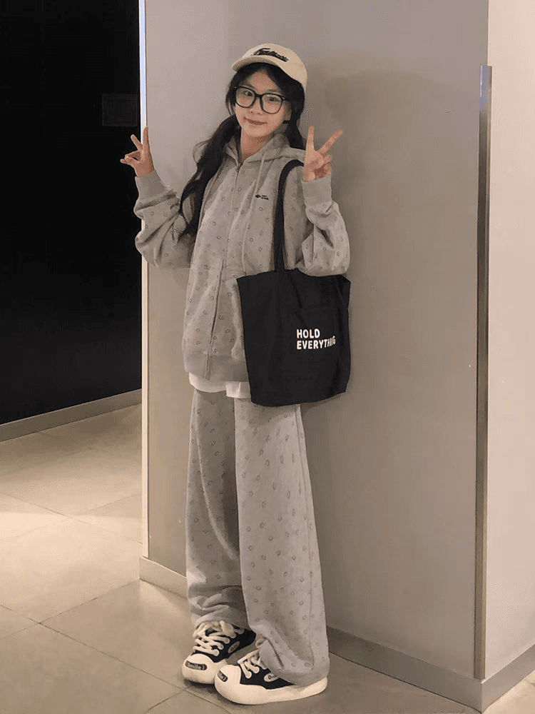 지퍼 후드티 캐주얼 스포츠 슈트 여성 봄 가을 새로운 학생 한국 스타일 루즈핏 다용도 투피스 세트 상세 이미지 7