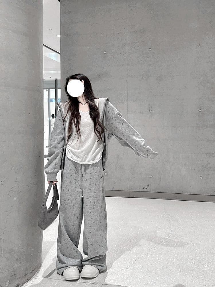 지퍼 후드티 캐주얼 스포츠 슈트 여성 봄 가을 새로운 학생 한국 스타일 루즈핏 다용도 투피스 세트 상세 이미지 10