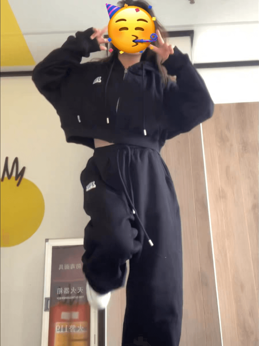 긴팔 지퍼 후드티 세트 여성 봄 가을 새로운 학생 한국 스타일 루즈핏 다용도 투피스 세트 트렌디
