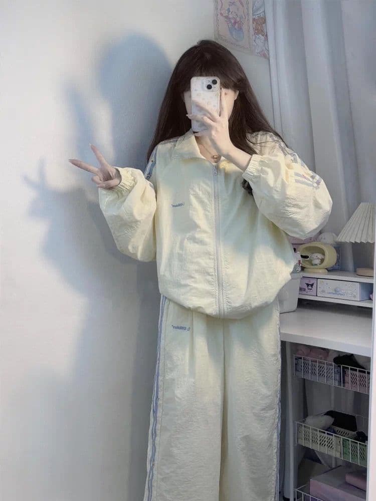 한국 스타일 일본식 학원 스타일 세트 여성 이른 봄 학생 루즈핏 다용도 긴 바지 카디건 코트 투피스 세트 이미지 3