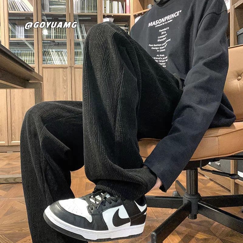 자카드 밀 귀 기사 캐주얼 운동 바지 여성 봄 가을 새로운 학생 한국 스타일 루즈핏 스트레이트 긴 바지 이미지 2