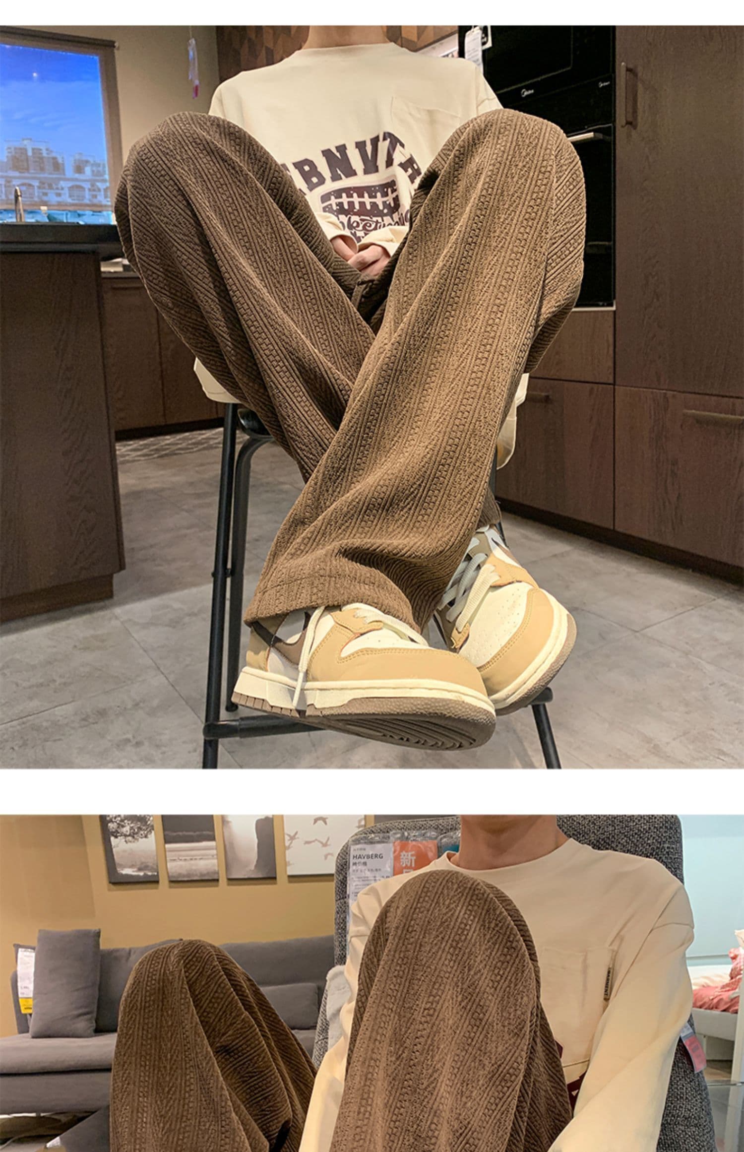 자카드 밀 귀 기사 캐주얼 운동 바지 여성 봄 가을 새로운 학생 한국 스타일 루즈핏 스트레이트 긴 바지 상세 이미지 39