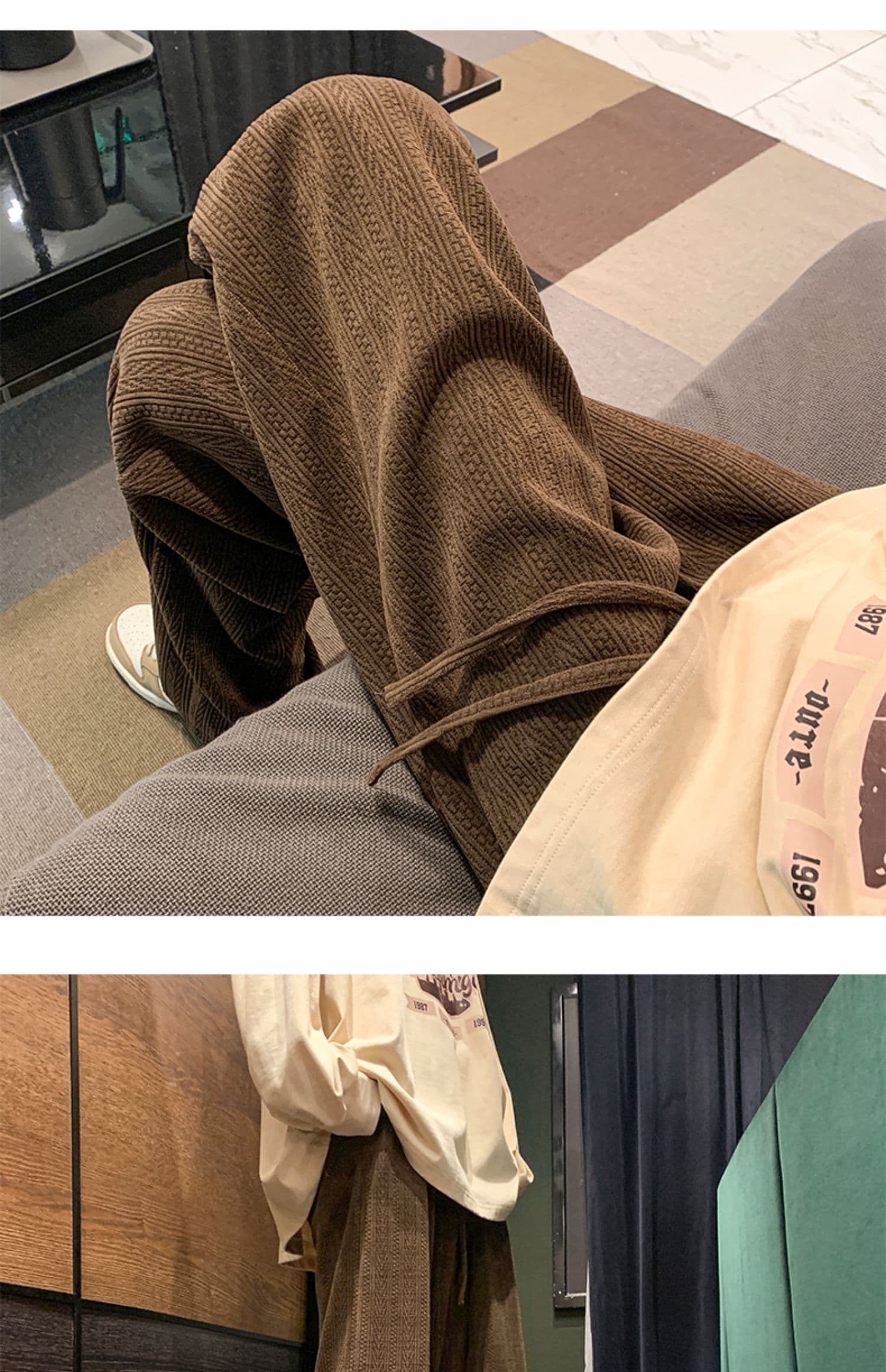 자카드 밀 귀 기사 캐주얼 운동 바지 여성 봄 가을 새로운 학생 한국 스타일 루즈핏 스트레이트 긴 바지 상세 이미지 41