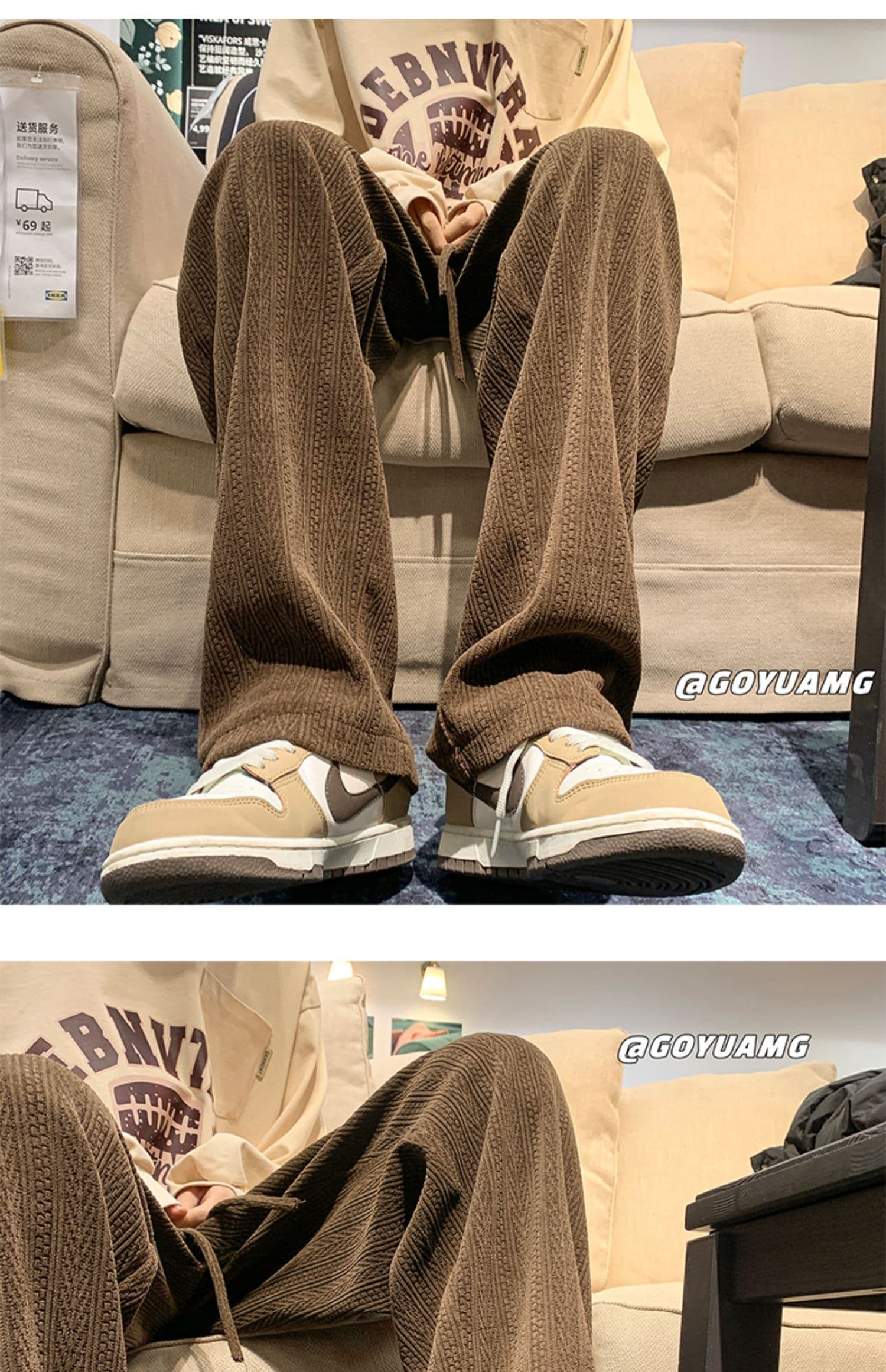 자카드 밀 귀 기사 캐주얼 운동 바지 여성 봄 가을 새로운 학생 한국 스타일 루즈핏 스트레이트 긴 바지 상세 이미지 47