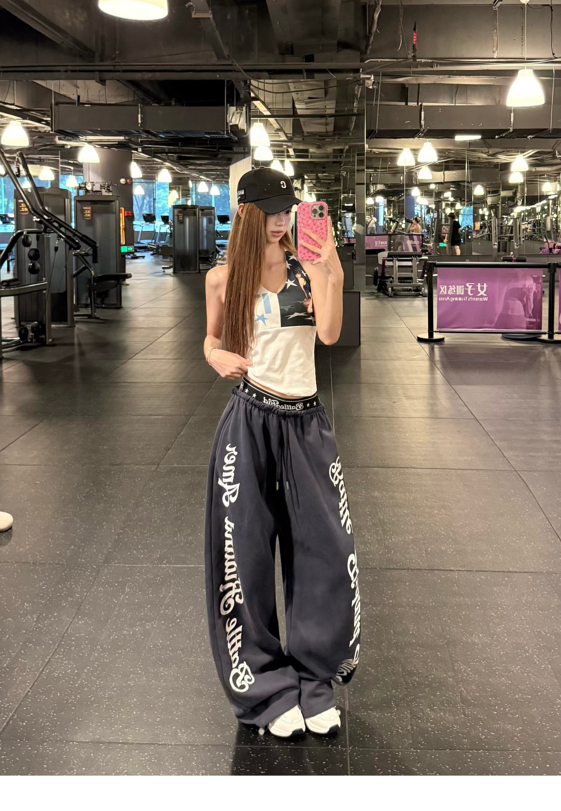 아메리칸 레트로 패치워크 허리 머리 캐주얼 바지 여성 여름 학생 루즈핏 춤추기 핫걸 운동 바지 상세 이미지 6