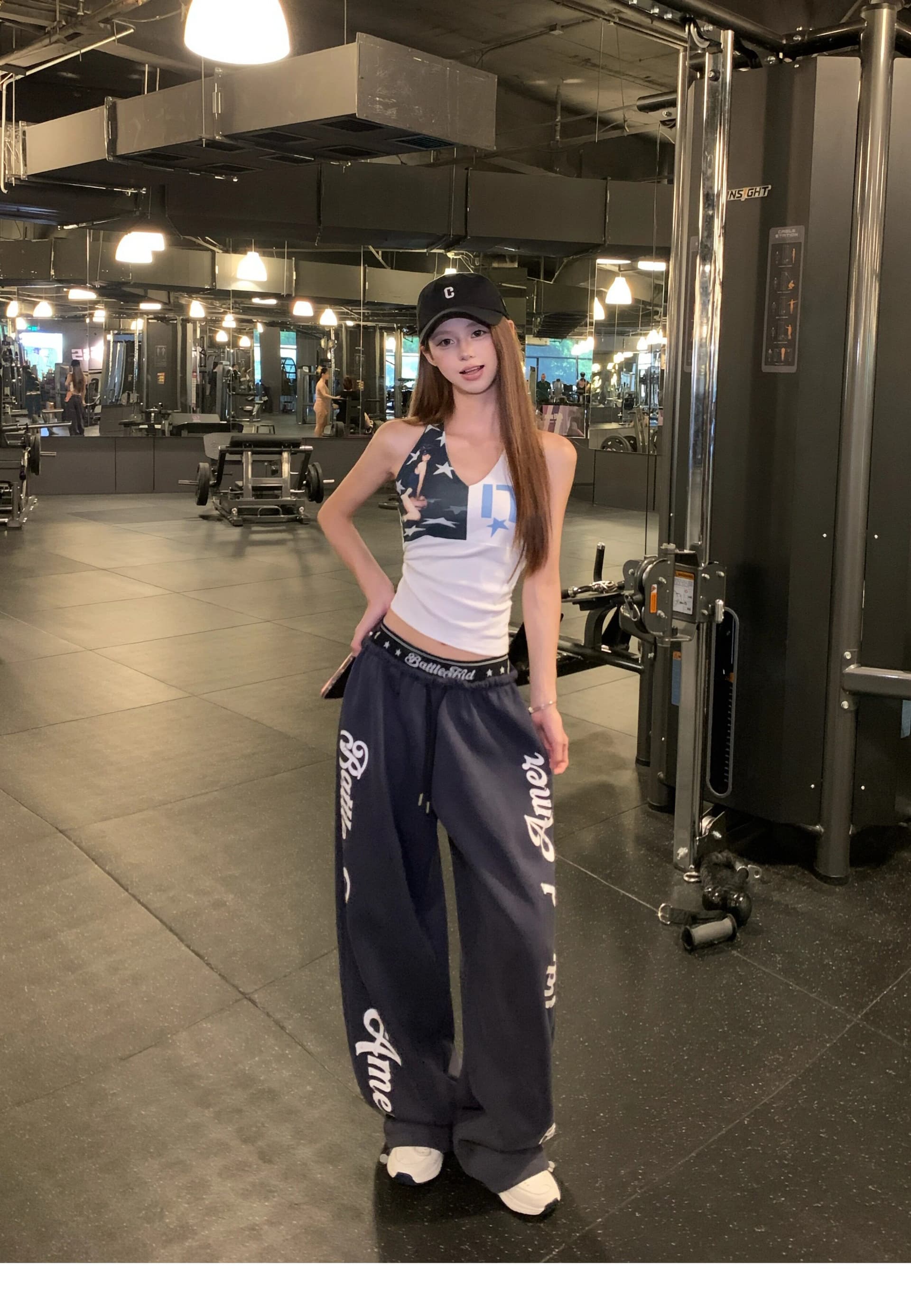 아메리칸 레트로 패치워크 허리 머리 캐주얼 바지 여성 여름 학생 루즈핏 춤추기 핫걸 운동 바지 상세 이미지 7
