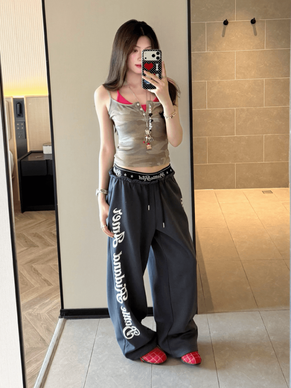 아메리칸 레트로 패치워크 허리 머리 캐주얼 바지 여성 여름 학생 루즈핏 춤추기 핫걸 운동 바지