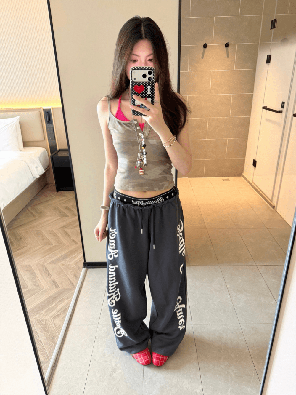 아메리칸 레트로 패치워크 허리 머리 캐주얼 바지 여성 여름 학생 루즈핏 춤추기 핫걸 운동 바지 이미지 2