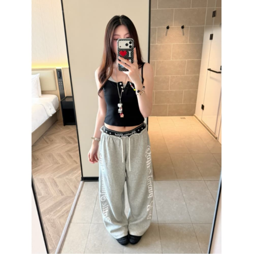 아메리칸 레트로 패치워크 허리 머리 캐주얼 바지 여성 여름 학생 루즈핏 춤추기 핫걸 운동 바지 이미지 5