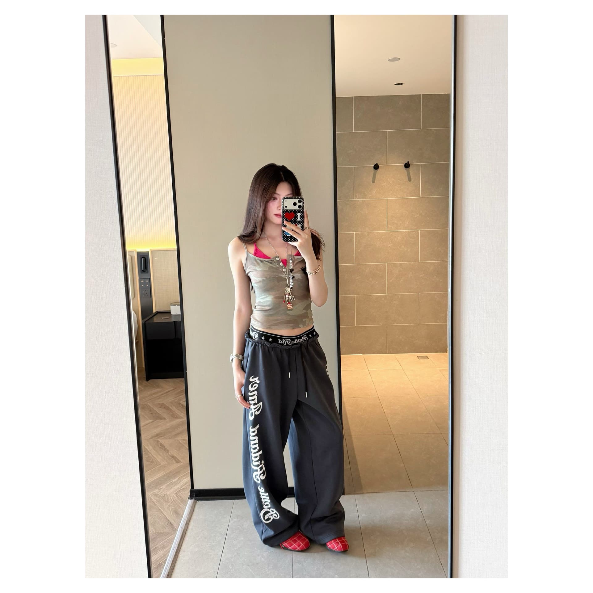 아메리칸 레트로 패치워크 허리 머리 캐주얼 바지 여성 여름 학생 루즈핏 춤추기 핫걸 운동 바지 상세 이미지 2