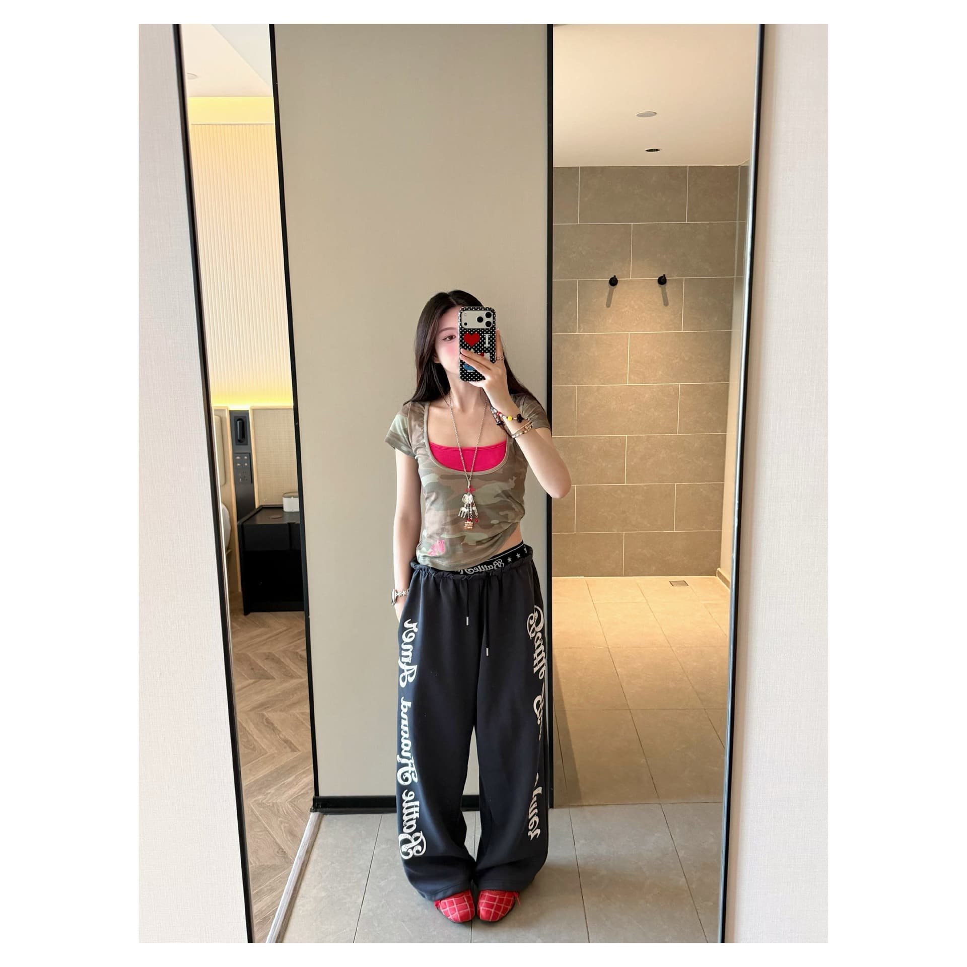 아메리칸 레트로 패치워크 허리 머리 캐주얼 바지 여성 여름 학생 루즈핏 춤추기 핫걸 운동 바지 상세 이미지 4