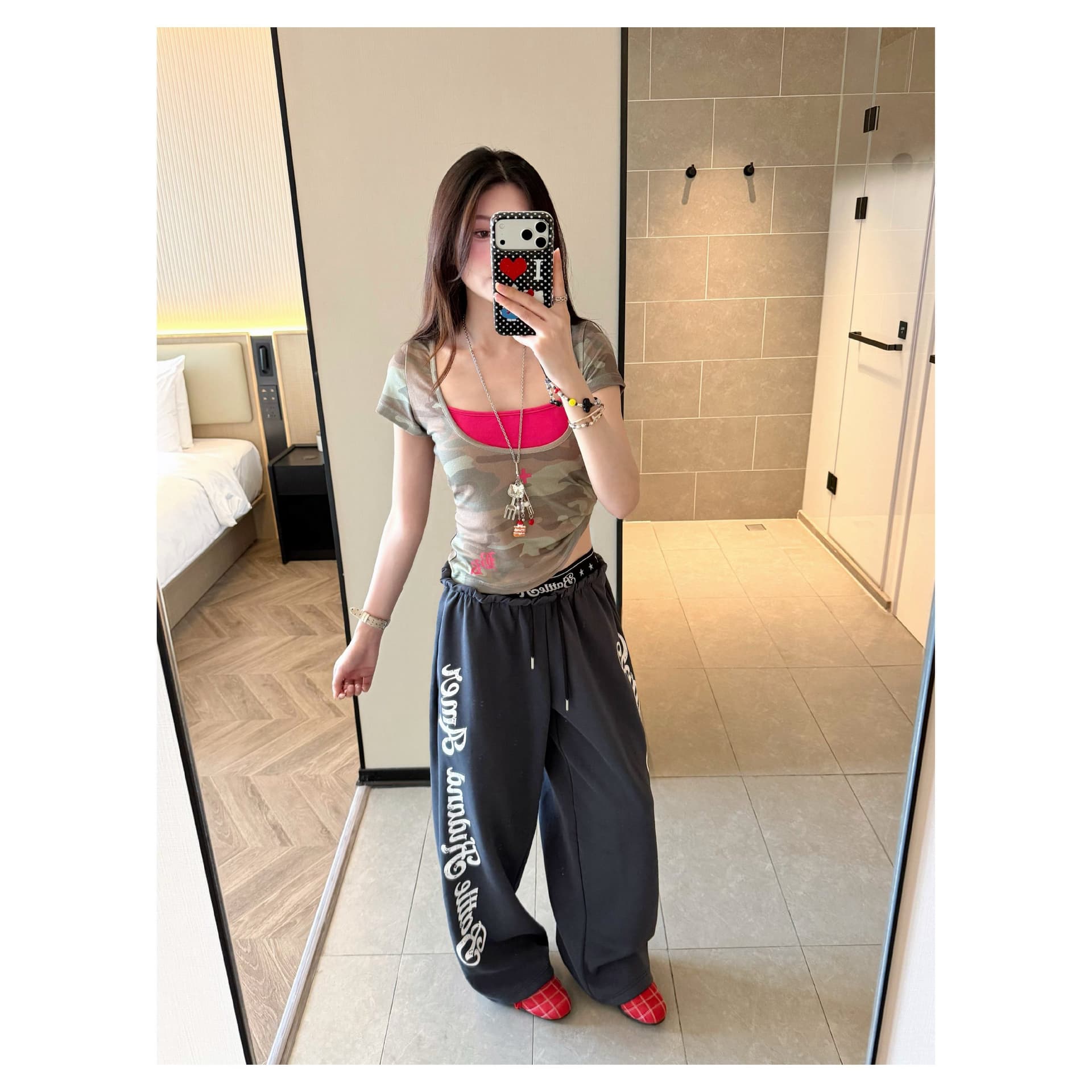 아메리칸 레트로 패치워크 허리 머리 캐주얼 바지 여성 여름 학생 루즈핏 춤추기 핫걸 운동 바지 상세 이미지 5