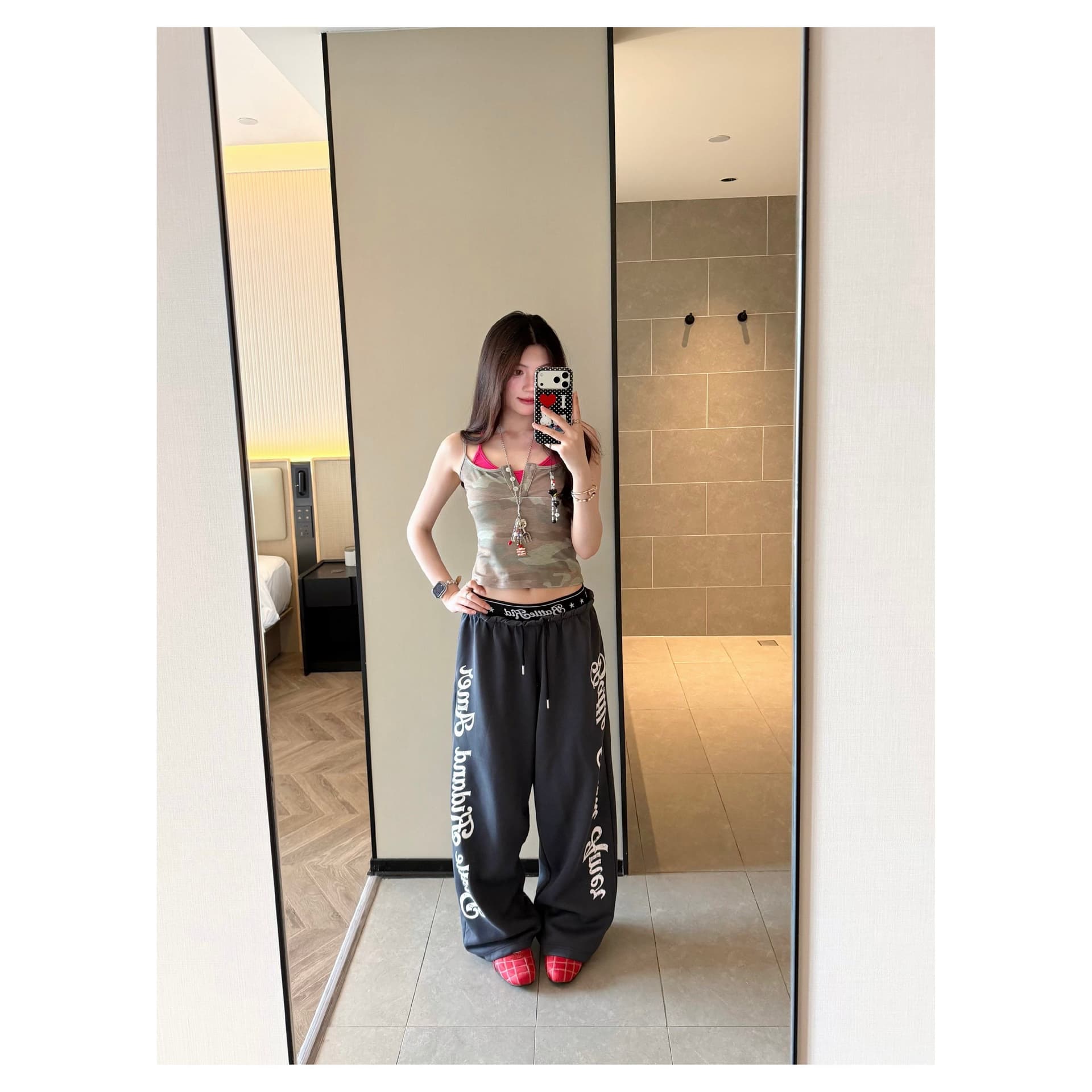 아메리칸 레트로 패치워크 허리 머리 캐주얼 바지 여성 여름 학생 루즈핏 춤추기 핫걸 운동 바지 상세 이미지 6