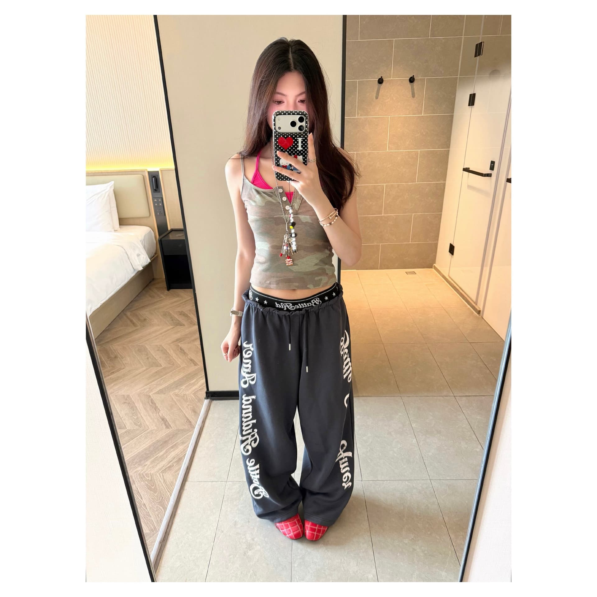 아메리칸 레트로 패치워크 허리 머리 캐주얼 바지 여성 여름 학생 루즈핏 춤추기 핫걸 운동 바지 상세 이미지 7