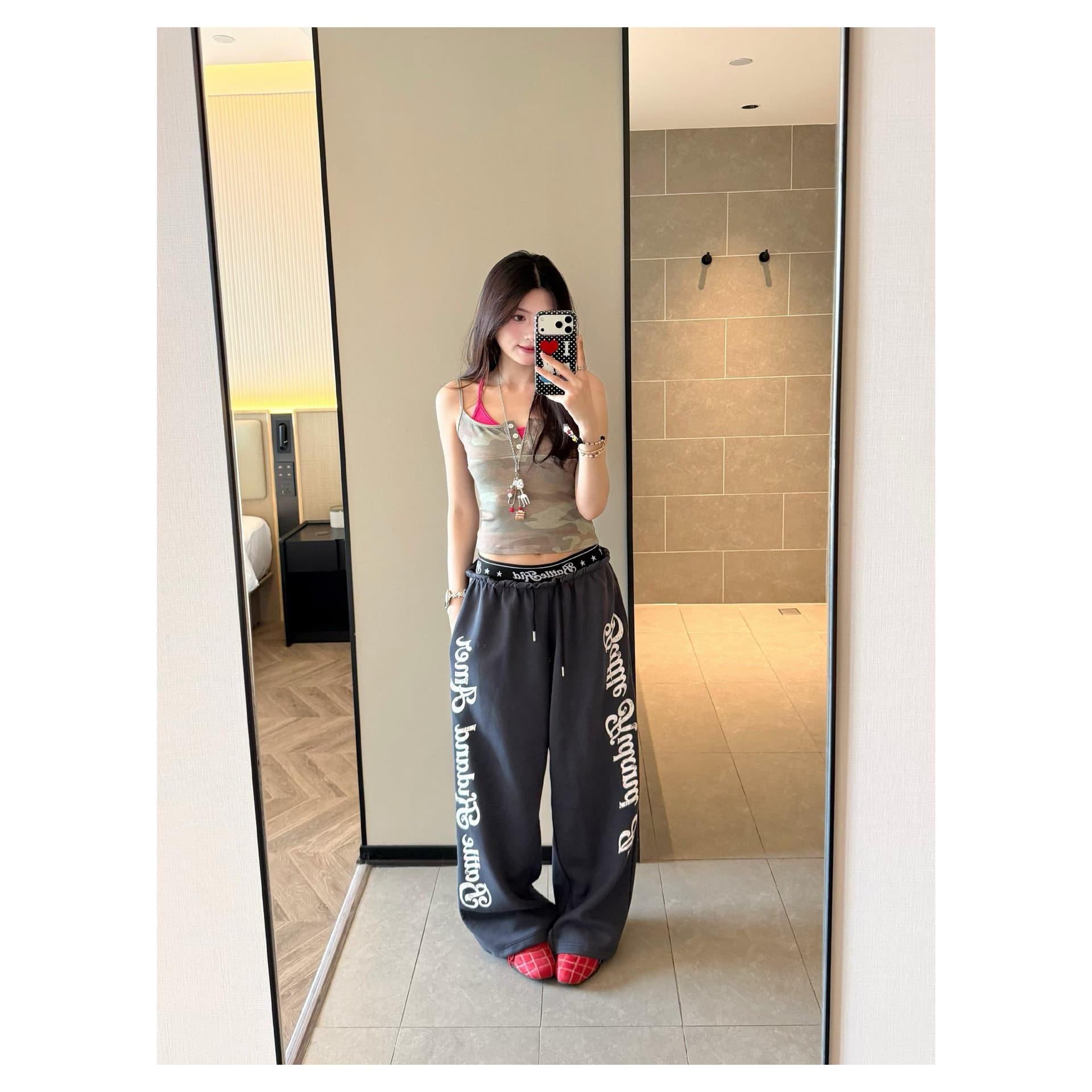 아메리칸 레트로 패치워크 허리 머리 캐주얼 바지 여성 여름 학생 루즈핏 춤추기 핫걸 운동 바지 상세 이미지 9