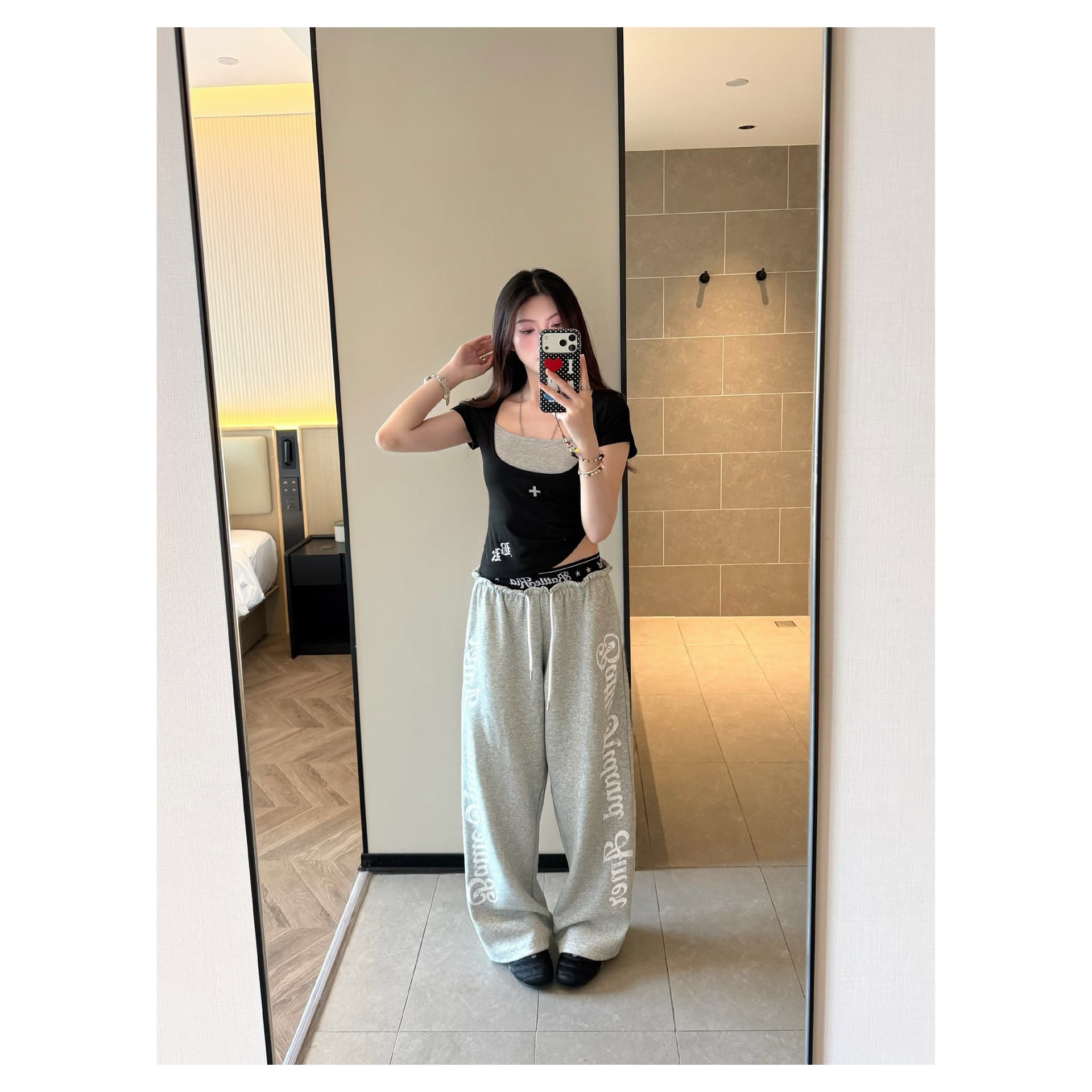 아메리칸 레트로 패치워크 허리 머리 캐주얼 바지 여성 여름 학생 루즈핏 춤추기 핫걸 운동 바지 상세 이미지 11