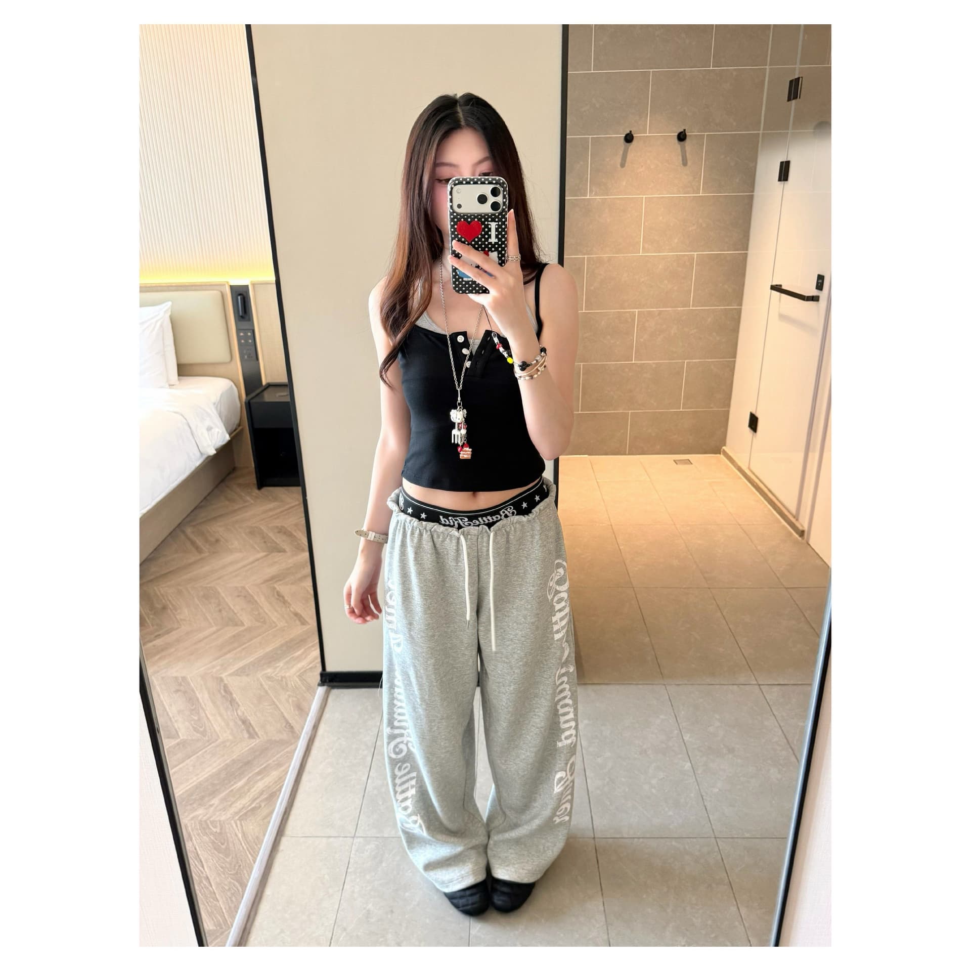 아메리칸 레트로 패치워크 허리 머리 캐주얼 바지 여성 여름 학생 루즈핏 춤추기 핫걸 운동 바지 상세 이미지 12