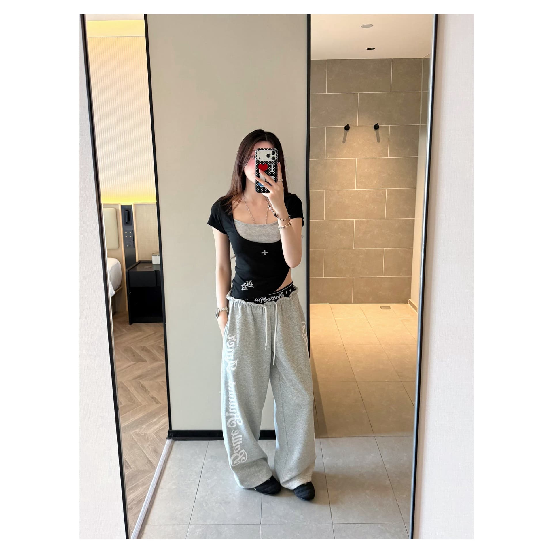아메리칸 레트로 패치워크 허리 머리 캐주얼 바지 여성 여름 학생 루즈핏 춤추기 핫걸 운동 바지 상세 이미지 13