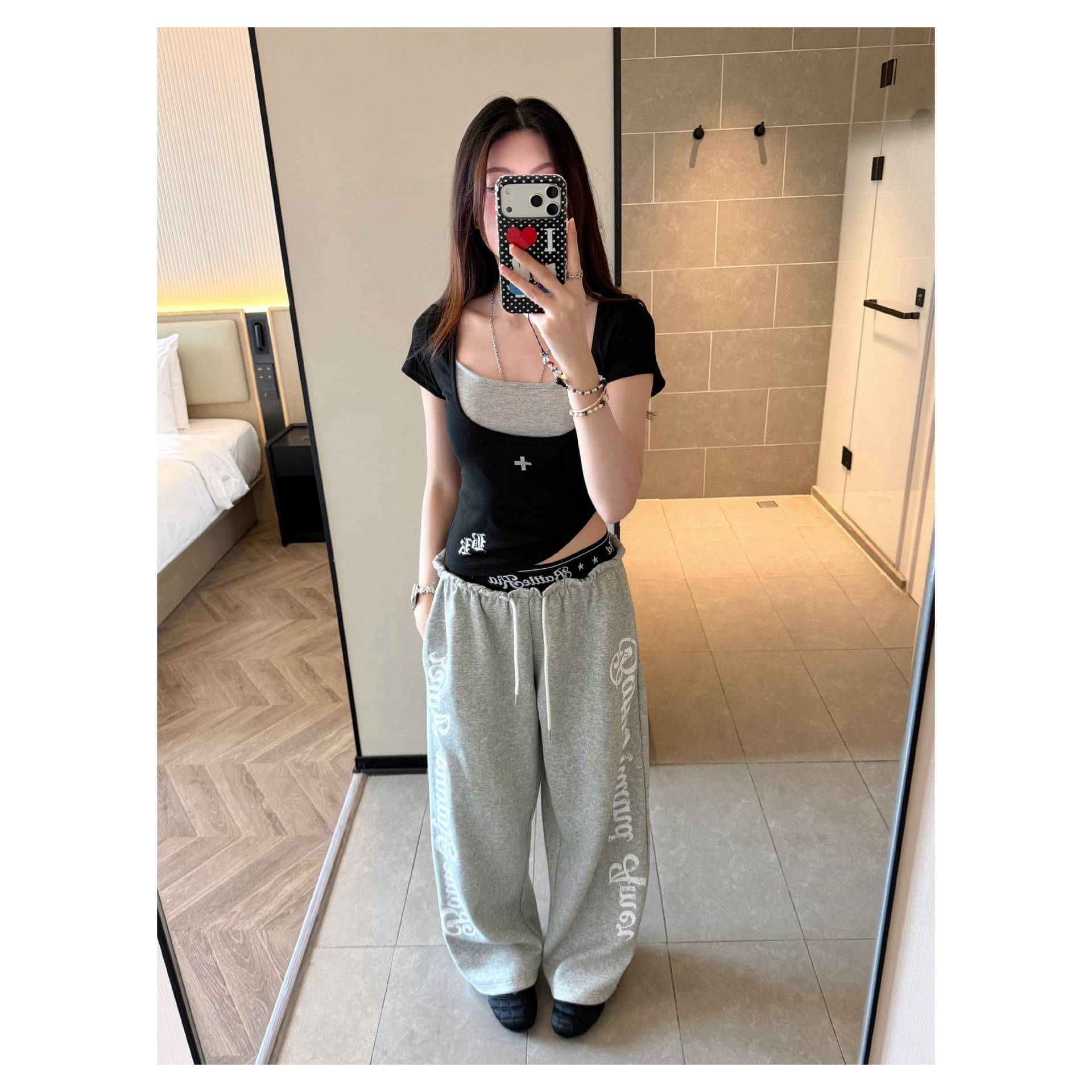 아메리칸 레트로 패치워크 허리 머리 캐주얼 바지 여성 여름 학생 루즈핏 춤추기 핫걸 운동 바지 상세 이미지 14