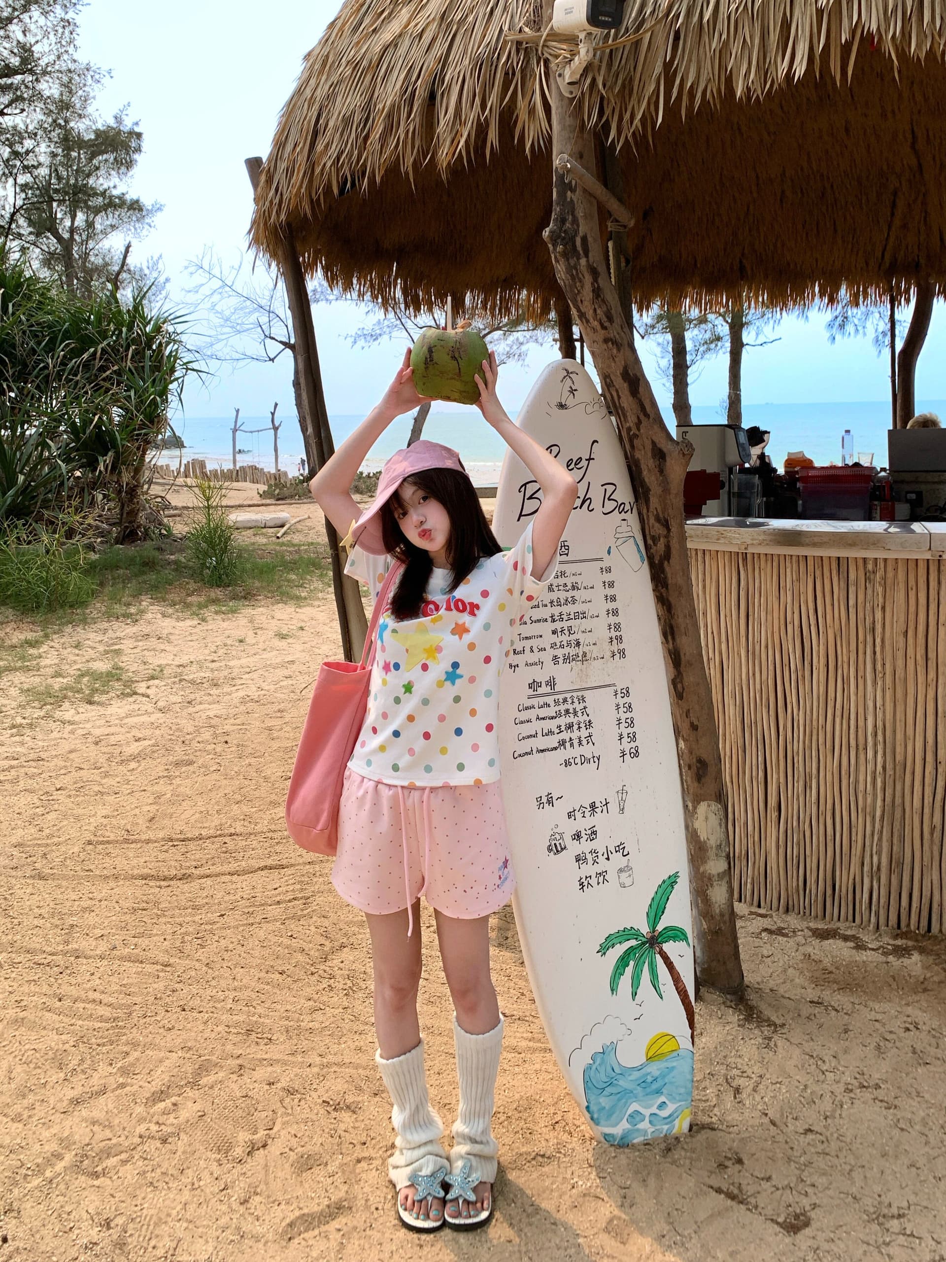 여름 도트 무늬 프린트 캐주얼 운동 반바지 여자 학생 한국 스타일 루즈핏 다용도 핫걸 넓은 다리 3 점 바지 이미지 3