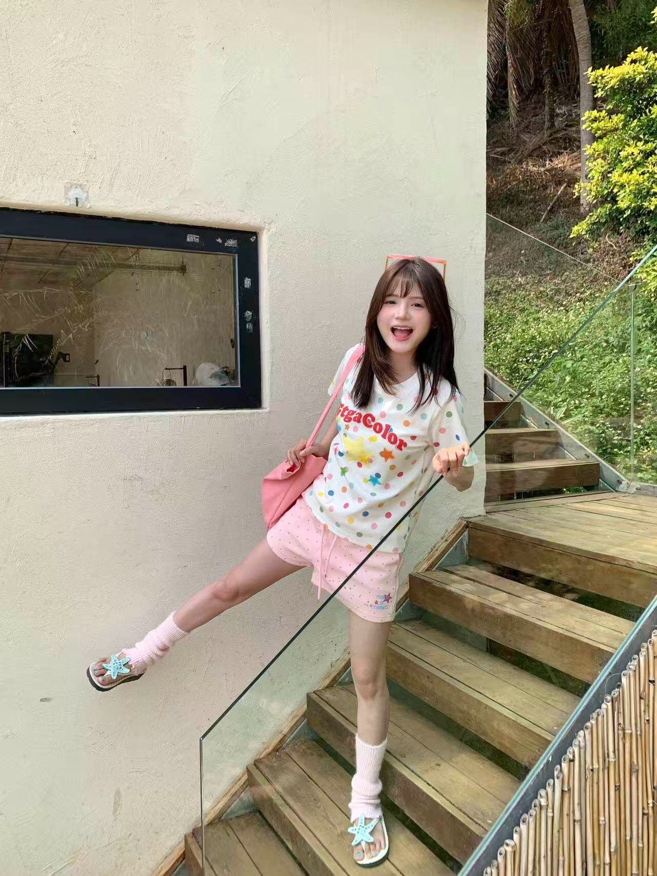 여름 도트 무늬 프린트 캐주얼 운동 반바지 여자 학생 한국 스타일 루즈핏 다용도 핫걸 넓은 다리 3 점 바지 상세 이미지 3