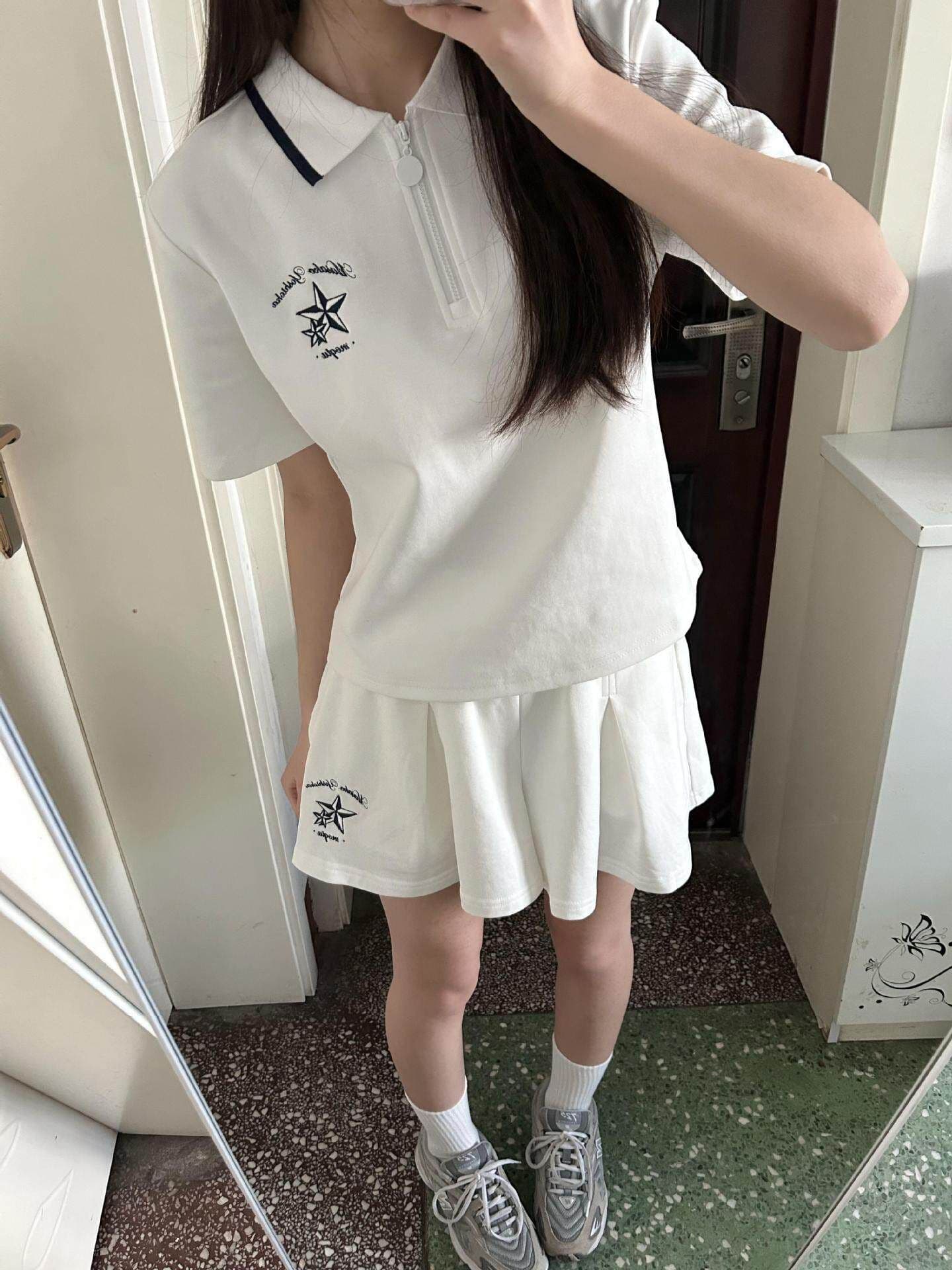 일본식 학원 스타일 캐주얼 스포츠 슈트 여성 여름 학생 루즈핏 다용도 polo 반팔 짧은 바지 투피스 세트 상세 이미지 7