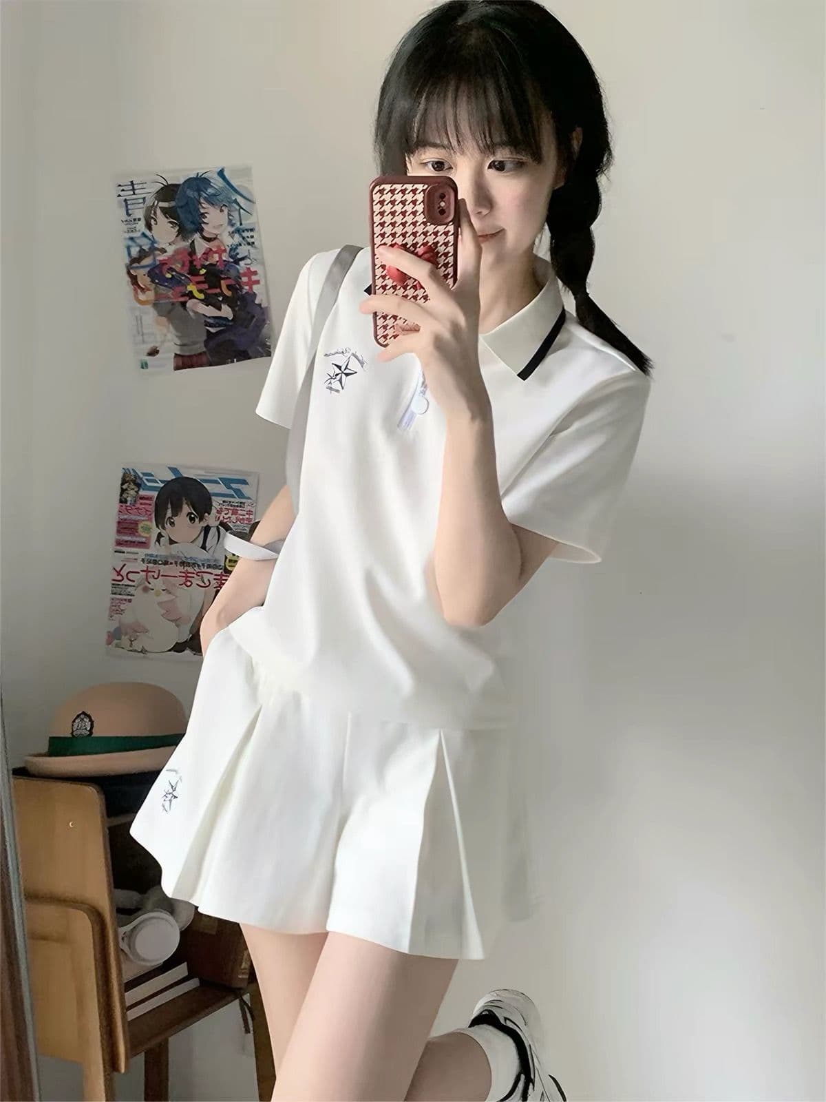 일본식 학원 스타일 캐주얼 스포츠 슈트 여성 여름 학생 루즈핏 다용도 polo 반팔 짧은 바지 투피스 세트